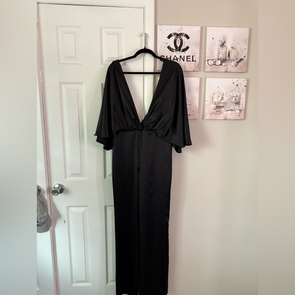 Never worn, tags attached! Aiifos Black Satin Jumpsuit